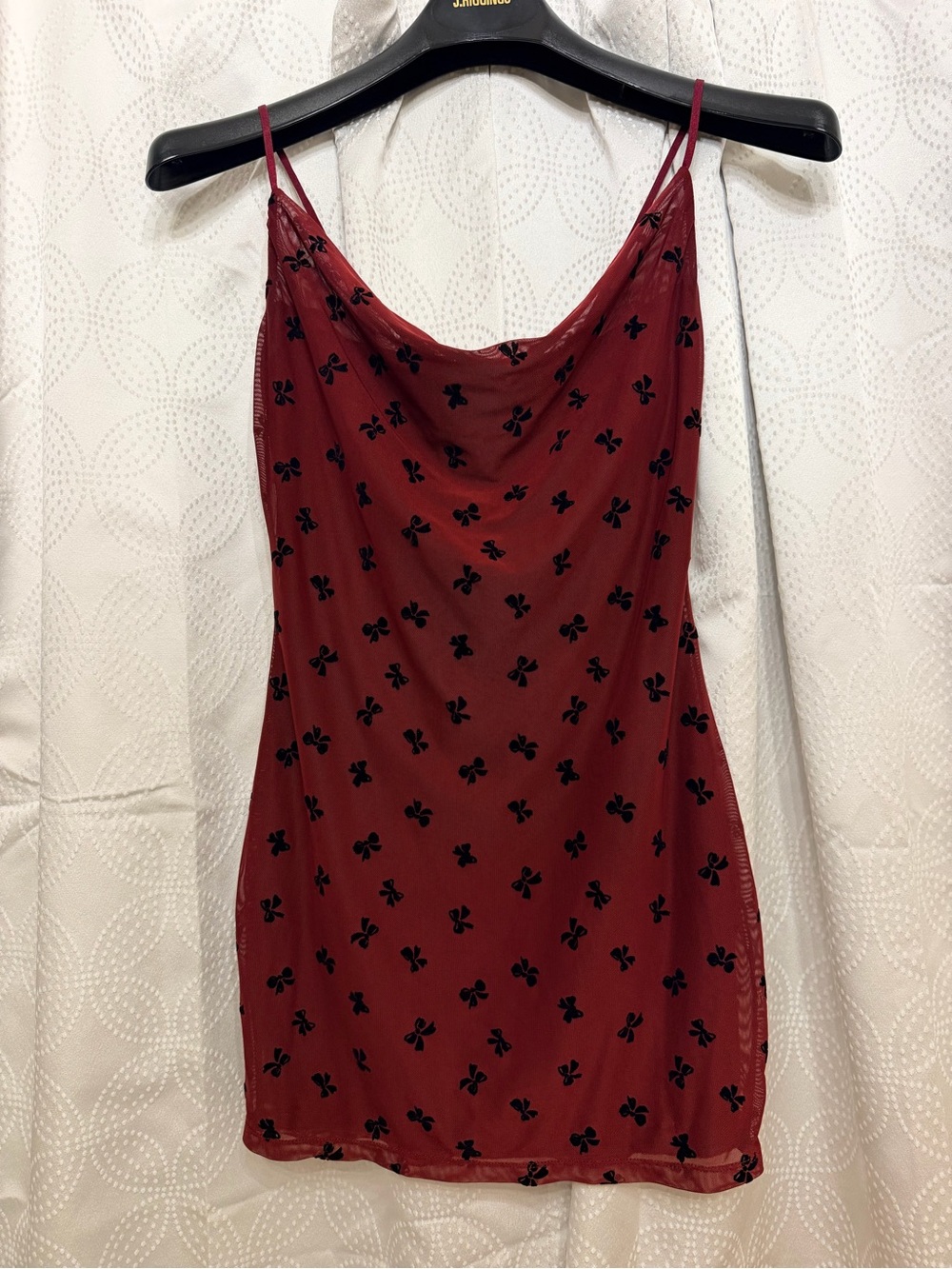 Inspired Hearts Burgundy Slip Dress with Black Bow Print